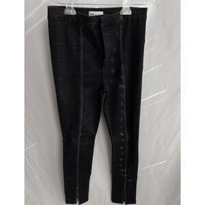 ZARA Split Skinny High Waisted Jeans Black Contrast Stitch Split Hem Size 8
